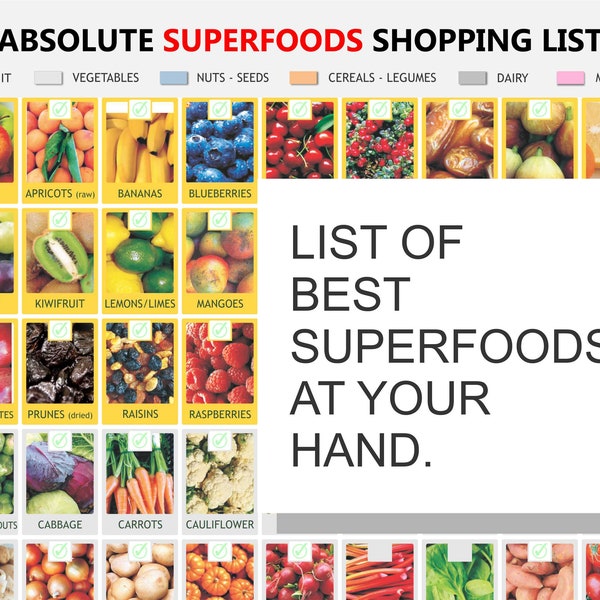 Superfood Chart, digital download PDF, superfoods listed, best superfoods, superfoods benefits, superfood decoder