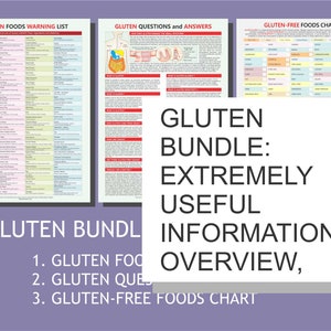 以下が含まれることがあります： グルテンに敏感な人向けの3部構成の情報ガイド。ガイドには、グルテンを含む食品のリスト、グルテンに関する質問と回答のセクション、グルテンフリー食品の表が含まれています。