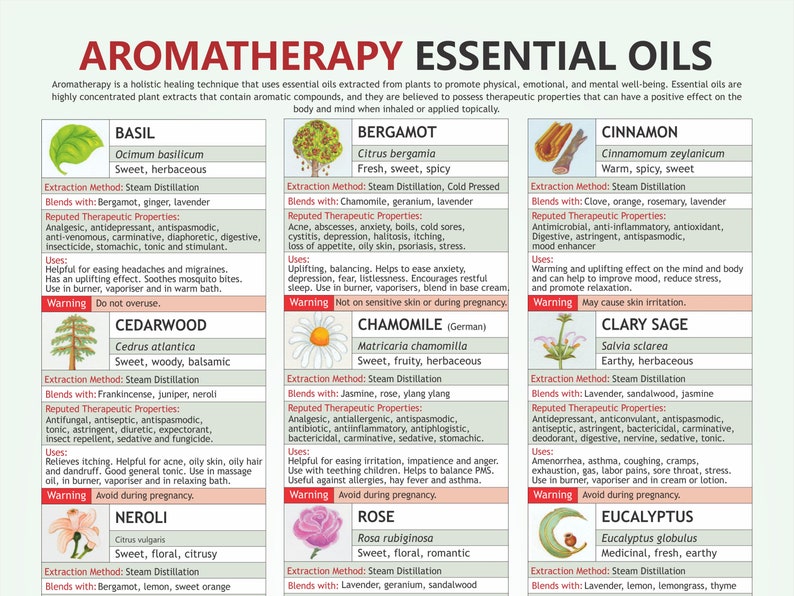 Aromatherapy Essential Oil Chart Digital Download PDF Etsy
