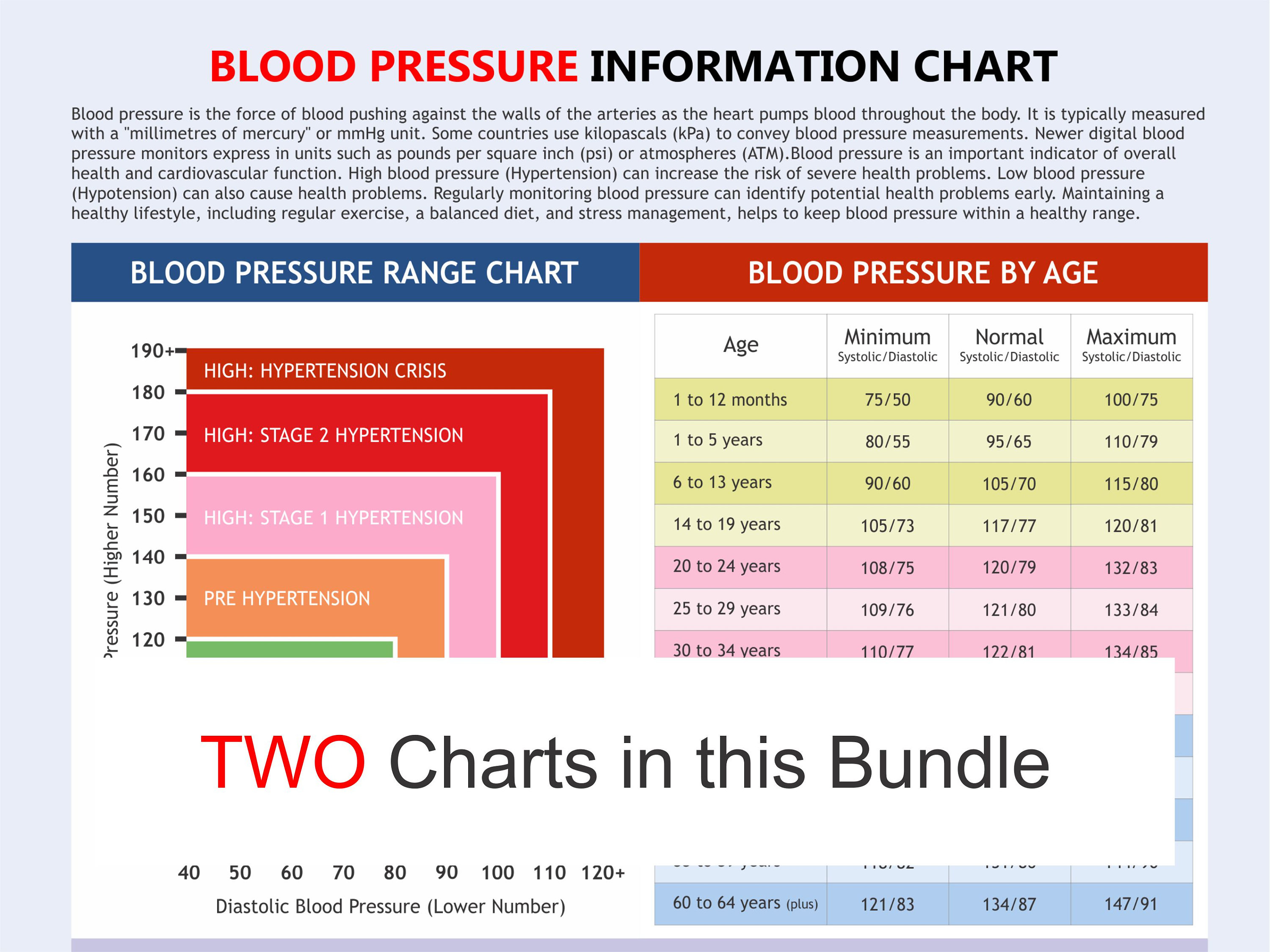 Blood Pressure Chart Digital Download PDF Heart Health High Blood Pressure Health Tracker