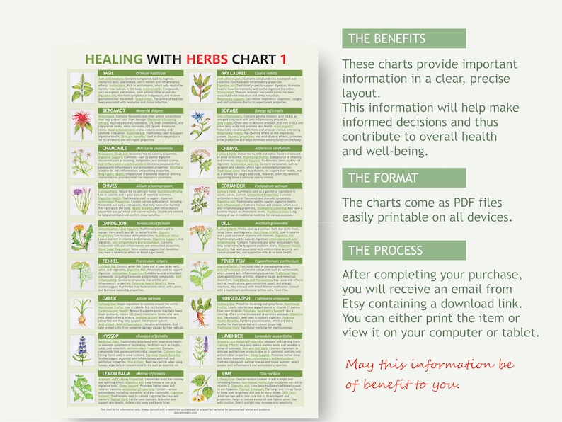 Healing Herbs Charts. Medicinal Herbs, Digital Download PDF, Herbs Properties, Healing Herbs ...