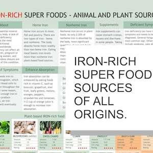 Eisen-reiche Lebensmittel Tabelle: Vegan & Fleischquellen (Digitaler Download)