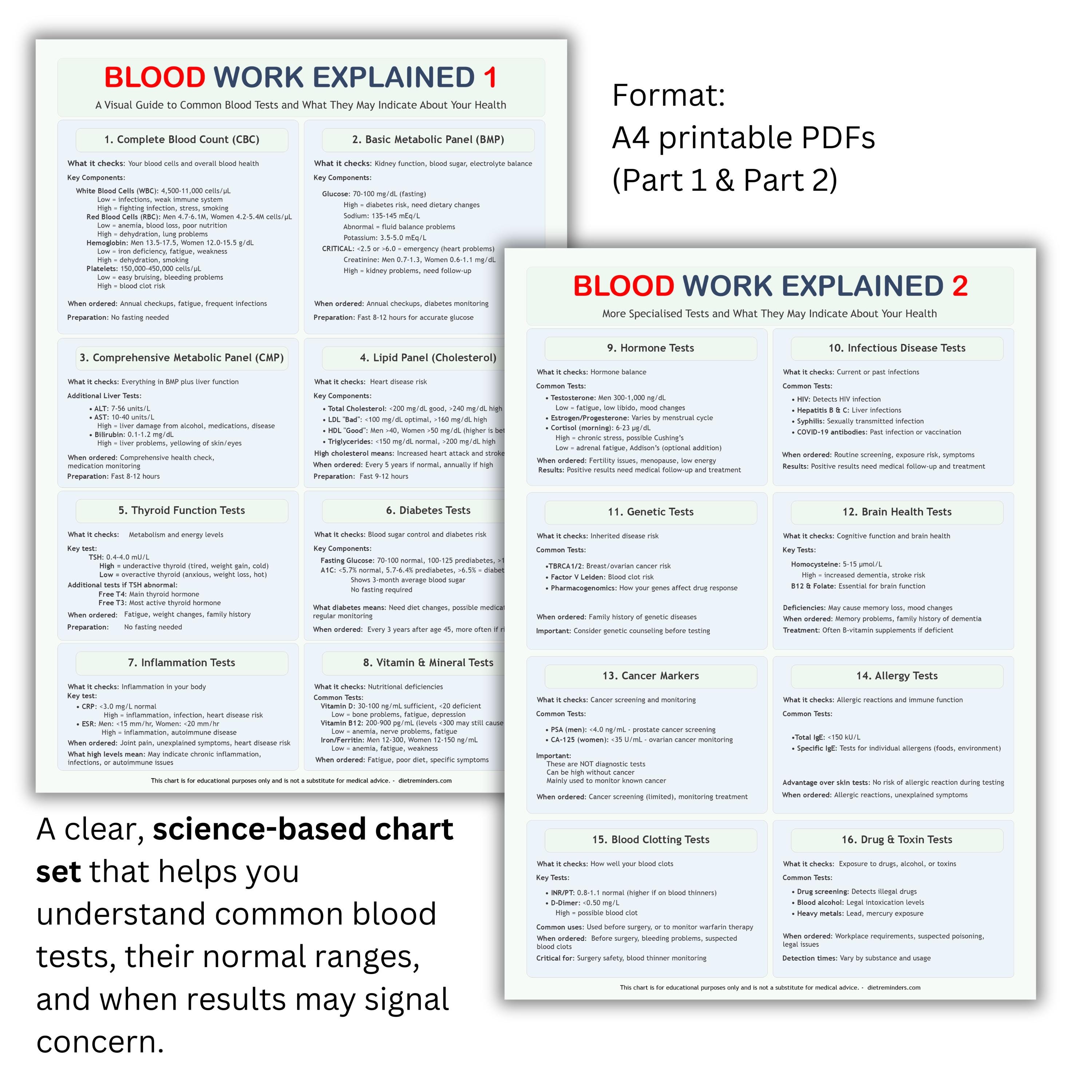 Blood Work Chart, Blood Test Results Explained (A4 Printable PDF) - Etsy