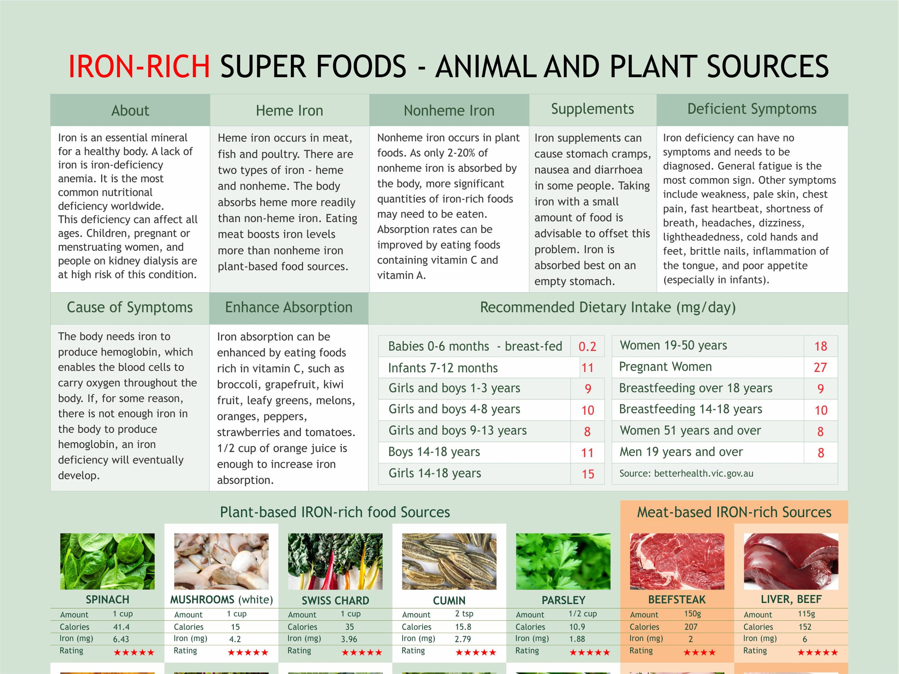 Iron Rich Foods Wallchart Viva Health Iron Rich Foods