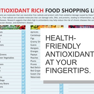 Antioxidant-rich Food Chart,  digital download PDF, Diet planner, shopping planner, grocery planner
