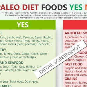 PALEO Diet Food Chart, Digital Download PDF, Paleo Diet List, Paleo ...