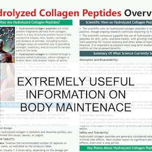 May include: A colourful infographic about hydrolyzed collagen peptides, a type of protein often used in supplements. The infographic explains the benefits of hydrolyzed collagen peptides, including improved skin health, joint health, and muscle recovery. It also discusses the absorption and bioavailability of hydrolyzed collagen peptides, as well as their safety and tolerability.