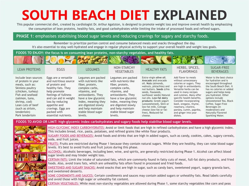 South Beach Diet Explained, Low Glycemic Index (GI) Carbohydrates. Difital Download, PDF, A4 - Etsy