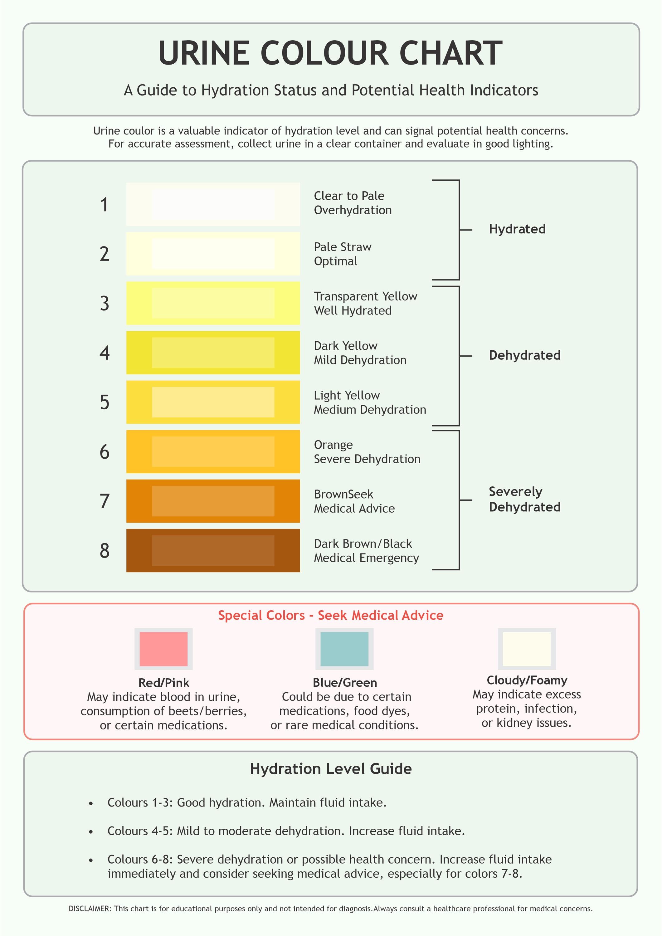 urine colour chart a4 poster: hydration & health guide (digital