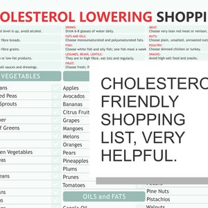 Lower Cholesterol Chart, digital download PDF, lower cholesterol, HDL and LDL lowering, low cholesterol food, cholesterol levels