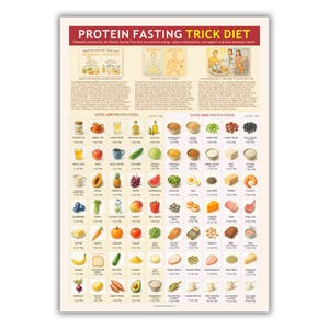 Protein Fasting Diet Chart: High vs Low Protein Foods (A3 Printable PDF)