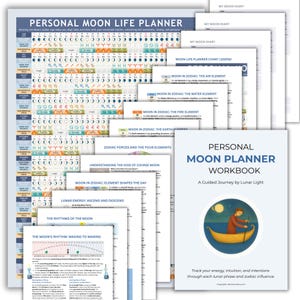 Persoonlijk werkboek en grafiek maanplanner: maanstanden, maansterrenbeelden, intuïtietracker, pdf astrologie, dagboek, digitale download