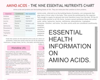 Tabella degli aminoacidi • Riferimento agli aminoacidi essenziali • Health Tracker A4 PDF • Download digitale
