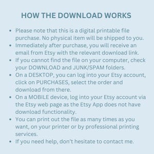 Peut inclure: Graphique bleu clair avec le texte "HOW THE DOWNLOAD WORKS" et des puces expliquant le processus de t&eacute;l&eacute;chargement num&eacute;rique. Le texte d&eacute;taille comment t&eacute;l&eacute;charger le fichier sur un ordinateur de bureau ou un appareil mobile.