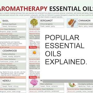 Aromatherapie etherische oliekaart, digitale download-pdf, etherische oliekaart, therapeutische oliën, stressverlichting