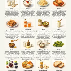 Probiotic Foods Chart A4 PDF – 12 High-Probiotic Foods, Gut Health, Inflammatory Bowel Support, Digital Download, Probiotics Benefits