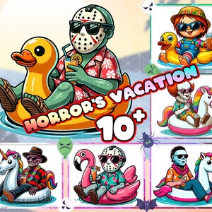 15 modèles vacances horreur Bundle, Bundle PNG été, horreur mignon Clipart Png, sublimation Design Png, Format Png, fichier numérique