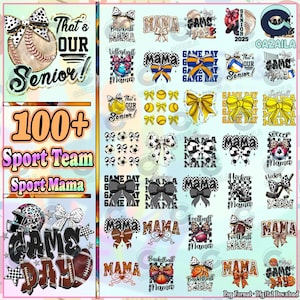 104 bestanden honkbal/basketbal/voetbal/voetbal/softbal/hockey/volleybal png-bundel, Coquette Bow Game Day png, Sport Mama png, digitaal bestand