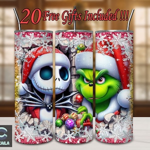 Nightmare Christmas & Funny 20oz Skinny Tumbler Sublimation Designs, Christmas Break Through For Straight/Tapered Tumbler Wrap Png