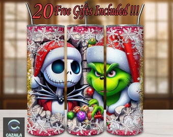Nightmare Christmas & Funny 20oz Skinny Tumbler Sublimation Designs, Christmas Break Through For Straight/Tapered Tumbler Wrap Png