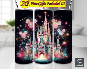 Cartoon Castle 20oz Skinny Tumbler Wrap Design, Sublimation Tumbler Design Wrap PNG, Castle Design For Kids, Instan Digital Download