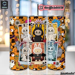 Monster Doll Halloween PNG, 20 oz Skinny Tumbler Sublimation Design Png, Cute Doll Clipart, Halloween Checkered Png, Spooky, Digital File