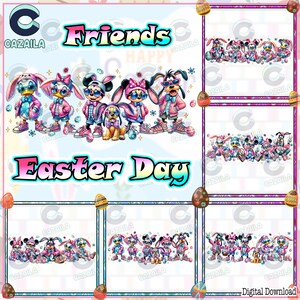 5 Dateien Freunde Ostertag Png Bundle, Zeichentrickfigur Kaninchen Ohren Png, Frohe Ostern Png, Ostern Shirt Designs Png, digitaler Download