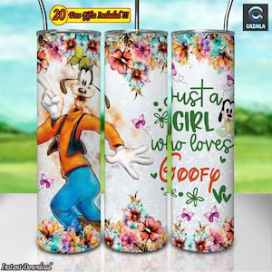 Dog Cartoon Character Png, 20oz Skinny Tumbler Sublimation Designs Png, Flowers Png, Mother's Day Png, Instant Digital Download