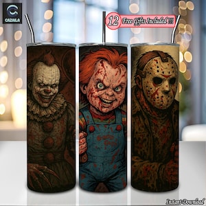 Horror Spooky Character PNG, Horror Movie, Horror Killer Png, 20 oz Skinny Tumbler Sublimation Design Png, Horror Tumbler Wrap, Digital File