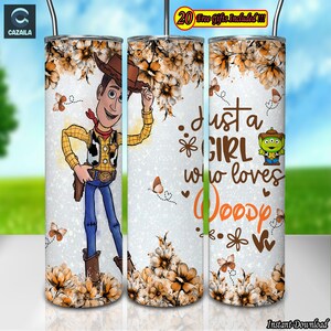 Toy Character 20oz Skinny Tumbler PNG, Cartoon Tumbler Template Png, Mother's Day, Just A Girl Who Love, Instant Digital Download