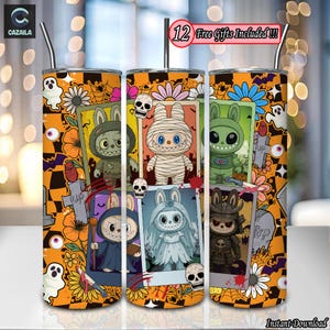 Monster Doll Halloween PNG, 20 oz Skinny Tumbler Sublimation Design Png, Funny Cartoon Png, Halloween Checkered Png, Spooky, Digital File