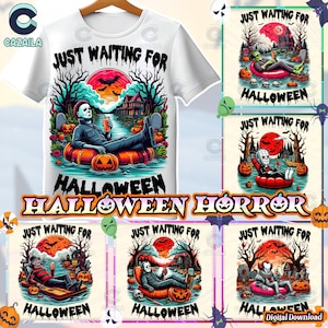 6 Just Waiting For Halloween Png Designs, Horror Characters, Halloween Horror, Halloween Party Pool, Halloween Shirt Template, Digital File