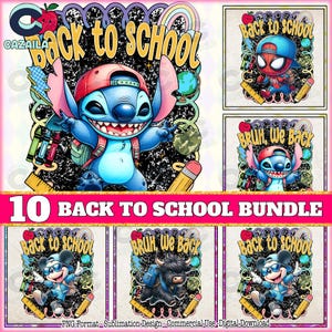 10 Designs Back To School PNG Bundle, Cute Cartoon Character Png, Happy Back To School Png, School Bundle Png, Preppy Png, Digital File