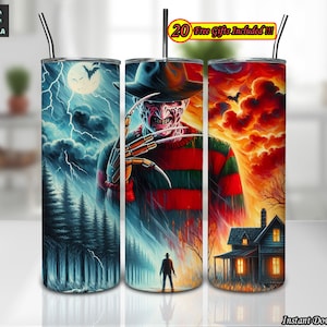 Horror Halloween 20 oz Skinny Tumbler Sublimation Designs Png, Horror Straight/Tapered Wrap Png, Love Horror Movies, Digital Download