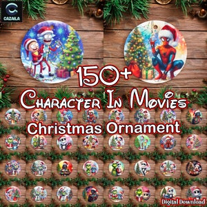 Lot de 167 décorations de Noël rondes, Png de dessin animé de Noël, personnage de films, décoration de Noël tendance, téléchargement numérique