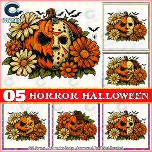Horror Halloween Flowers PNG Bundle, Retro Halloween Png, Halloween Shirt Design, Horror Halloween Clipart, Commercial Use, Digital File