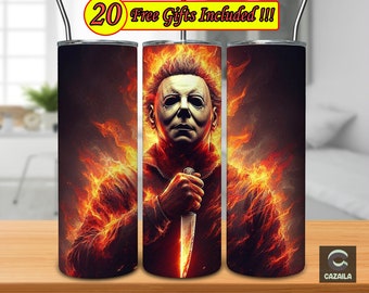 Horror Movies 20 Oz Skinny Tumbler Sublimation Design, Horror Fiery For Straight And Tapered Wrap Png, Instant Digital Download PNG