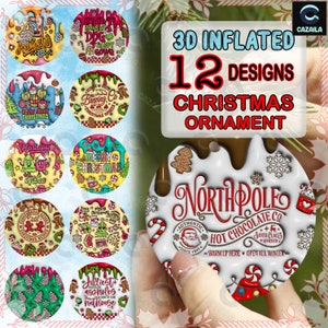 12 fichiers 3D gonflé ornement de Noël sublimation PNG, lot de décoration ronde de Noël PNG, décoration tendance Noël, téléchargement numérique