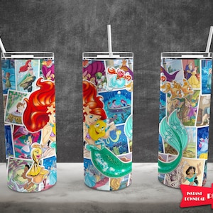Princess 20 Oz Skinny Tumbler Sublimation Design, Cartoon Tumbler Straight And Tapered Wrap Png, Instant Digital Download PNG