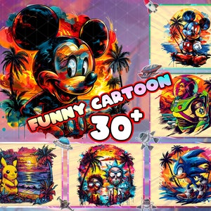 33 Cartoon Movie Character PNG Files, Cartoon's Character Summer Vacation, Watercolor Design Png, Png Format, Instant Digital Download