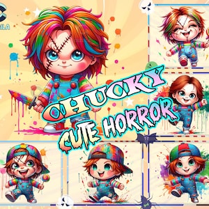 7 Designs Horror Character Png Bundle, Watercolor Horror Png, Cute Horror Clipart Png, Horror Sublimation Design, Png Format, Digital File