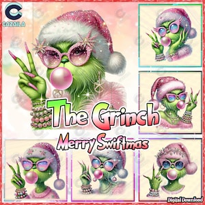 6 Greench Christmas Png Bundle, Merry Christmas Png, Merry Swiftmas Png, Christmas Blowing Bubble Png, Christmas Sublimation, Digital File