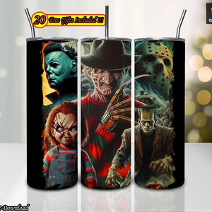 Horror Character Png, 20 oz Skinny Tumbler Png, Sublimation Designs PNG, Horror Movies Png, Horror Tumbler Template Png, Digital Download