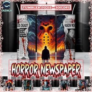 6 Designs Horror Newspaper For 20 oz Skinny Tumbler Sublimation Designs Png, Love Horror Movies Png, PNG Format, Instant Digital Download