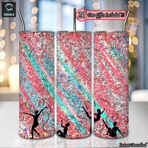 Rhythmic Gymnastics PNG, Dancer Silhouette Png, 20oz Skinny Tumbler Sublimation Design Wraps Png, Gift For Her Png, Glitter, Digital File
