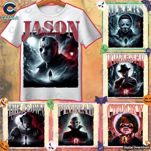 6 Designs Horror Movies Png, Horror Characters Png Bundle, Retro Horror Png, Halloween Shirt Template, Png Format, Digital Download