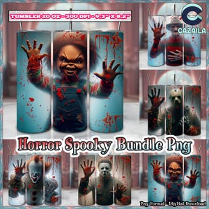 5 Designs Horror Characters Png, Horror Themed, Horror Movie, 20oz Tumbler Sublimation Designs Png, 20oz Skinny Tumbler Wraps, Digital File
