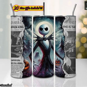Jack Newspaper 20 oz Skinny Tumbler Sublimation Designs Png, Halloween Character, Halloween Movies Png, Halloween Png, Digital Download