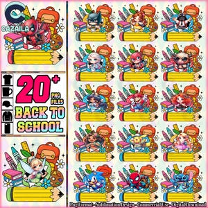 Back To School PNG Bundle, Custom Name Png, Cute Cartoon Character, Happy Back To School, Superhero, Princess, School Bundle, Digital File