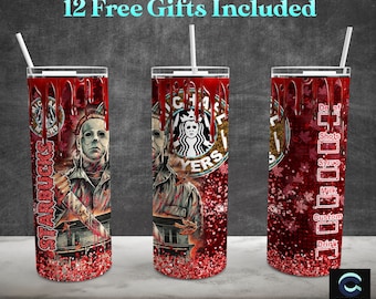 Horror Character 20 Oz Skinny Tumbler Sublimation Design, Halloween Coffee Cup Tumbler Straight And Tapered Wrap Png, Digital Download PNG